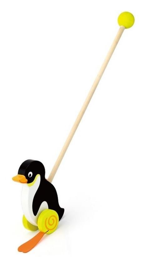 Viga Toys baguette bois roller pingouin 56 cm noir/jaune