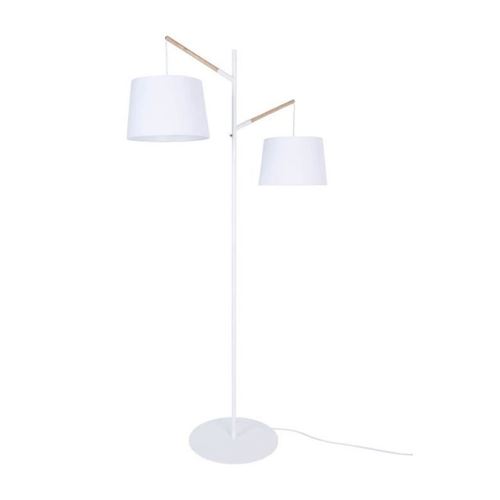 Lampadaire 2 lumières en métal et bois hauteur 166cm Scandi blanc blanc