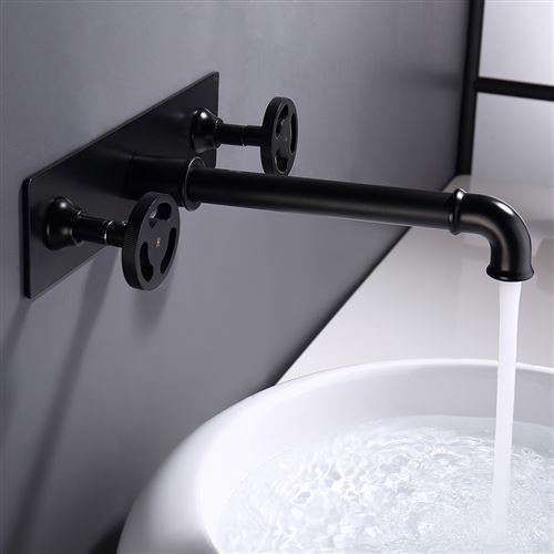 Robinet mélangeur lavabo mural à encastré style rétro - Noir