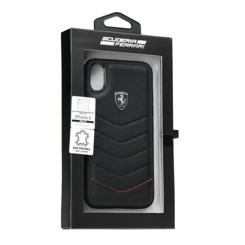 Ferrari Heritage Coque en cuir véritable matelassé pour iPhone X, Noir