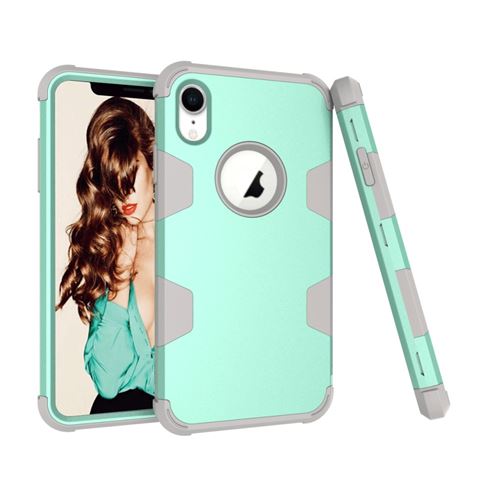 Coque en TPU antichocs anti-poussière gris/cyan pour votre Apple iPhone XR 6.1 inch