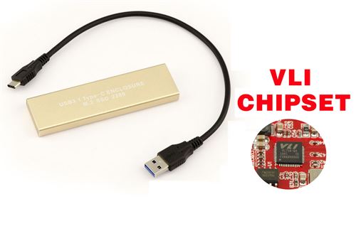 Boitier Aluminium USB 3.1 Pour SSD M.2 NGFF POUR FORMAT 2280 - CHIPSET VLI