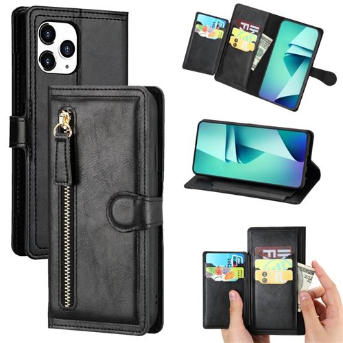 Etui en PU poche zippée avec support et porte-cartes noir pour votre Apple iPhone 12 Pro Max 6.7 pouces