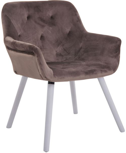 Chaise de Salle à manger Cassidy en Velours - Chaise avec accoudoirs - Piètement Bois de hêtre Blanc - Couleur Gris Foncé