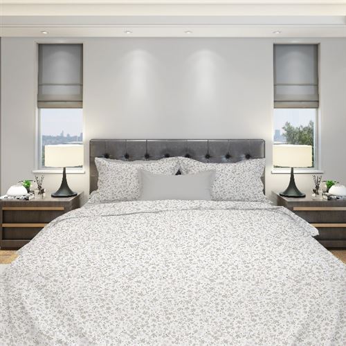 HOMEMANIA Literie Mandy - Simple - avec drap housse, drap, taie d'oreiller -Blanc, gris en Coton, 150x280 cm
