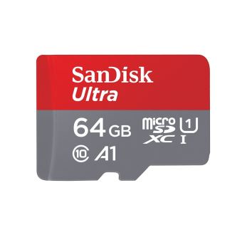 Sandisk Ultra 64Go MicroSDXC UHS-I Classe 10 mémoire flash - Mémoires flash (64 Go, MicroSDXC, Classe 10, UHS-I, 100 Mo/s, Gris, Rouge) - 1