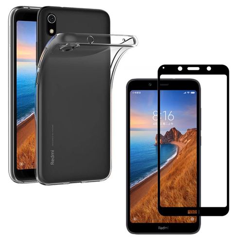Coque pour Xiaomi REDMI 7A et Verre Trempé Bord Noir Film Protection Ecran [Phonillico®]
