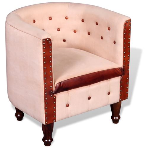 vidaXL Fauteuil Cuir véritable & Toile Beige