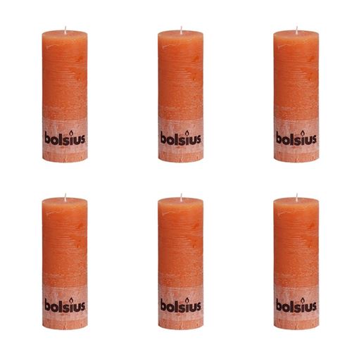 Bolsius Bougie 6 pcs Pilier rustique 190 x 68 mm Orange