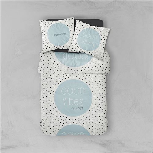 Parure housse de couette 240x220cm + taies 100% coton motif pois Good Vibes PRINTED