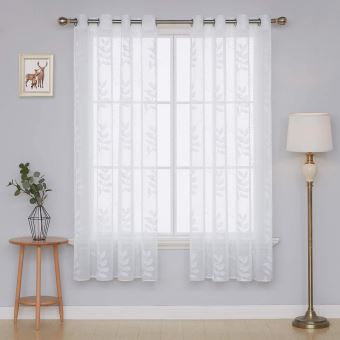 Laneetal Lot De 2 Rideau Voilage En Aspect Lin Avec 8 Oeillets Pour Salon Chambre Fenetre Transmission De La Lumiere 140x225cm Blanc Cuisine Maison Rideaux Et Draperies