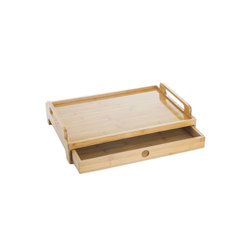 Plateau de Service avec Tiroir Bambou 43cm Naturel