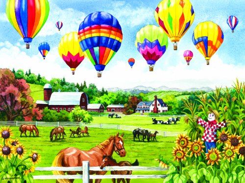 Balloons Over Fields a 500-Piece Jigsaw Puzzle by Sunsout Inc.