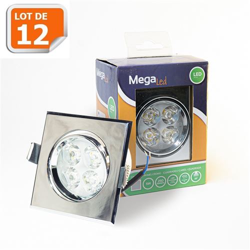 Lot 12 Spots encastrables LED amovibles Argenté 5W - Equivalent 50W - Mega Led CLISS50W