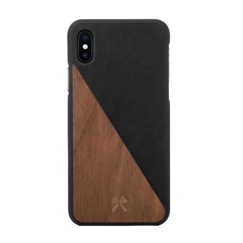 Woodcessories EcoSplit - Achterzijde behuizing voor mobiele telefoon - hout, leer - zwart, walnoot - voor Apple iPhone X, XS