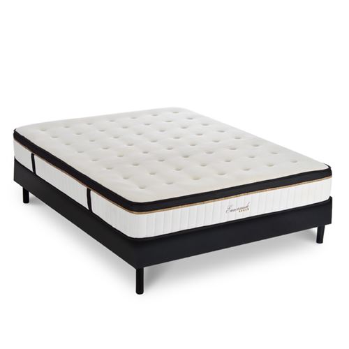 Ensemble Matelas Emeraude Mousse Accueil m&eacute;moire moelleux 24 cm et Sommier Bois Noir - 180x200 cm