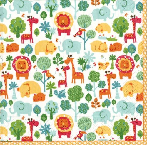 Caspari Entertaining with Caspari Serviettes de table en papier Motif animaux du zoo