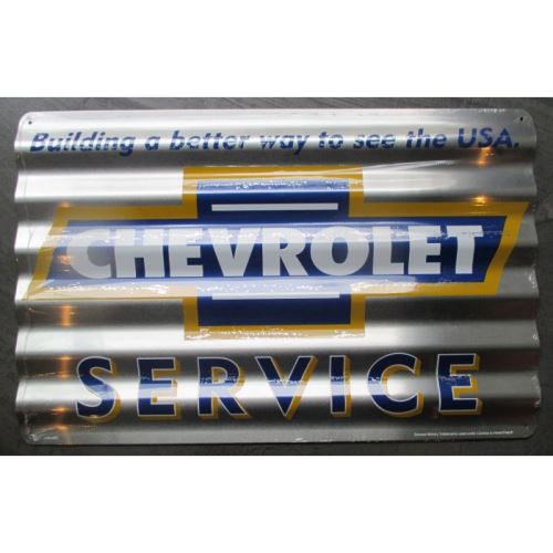plaque chevrolet service tole ondulé 45x30 rare déco garage loft diner chevy