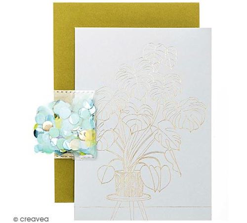 Kit carte anniversaire à personnaliser - Rico Design Hygge - Monstera - 12,5 x 17,5 cm