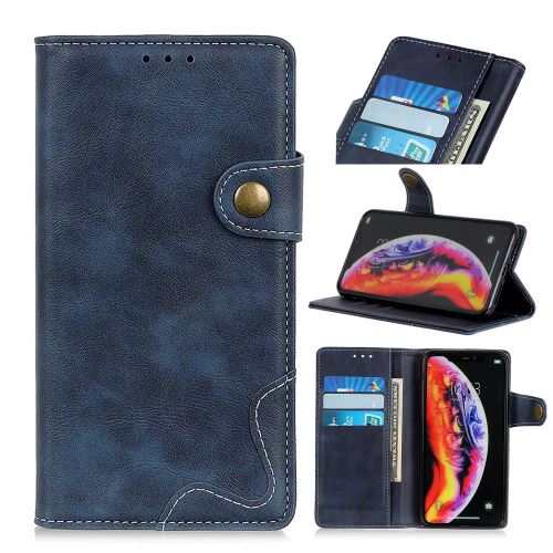 Etui en PU en forme de S crazy horse bleu pour votre Samsung Galaxy M20