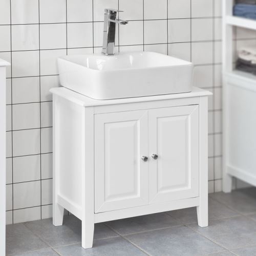 SoBuy Waschbeckenunterschrank mit 2 Türen Weiß 60x30x62,5cm Rustikal