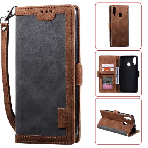 Etui en PU flip style d'épissage vintage avec support gris pour votre Samsung Galaxy A20s