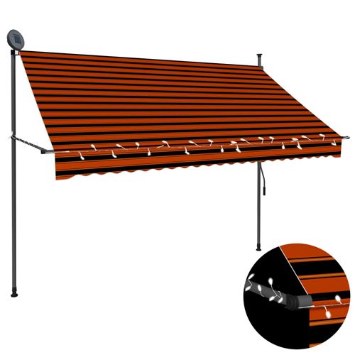 Auvent manuel rétractable avec LED 250 cm - Orange et marron