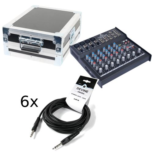 Devine MixPad 802 FX-USB set + flight case et câbles jack