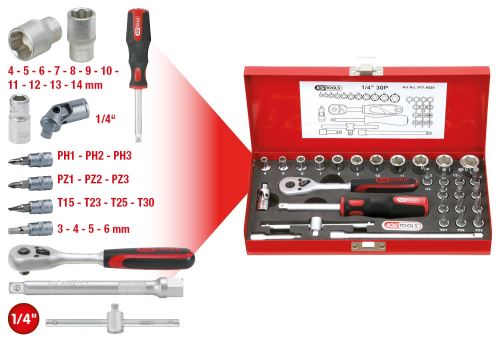 Ks Tools 917.4030 Jeu De Clés À Douille 1/4 30 Pièces