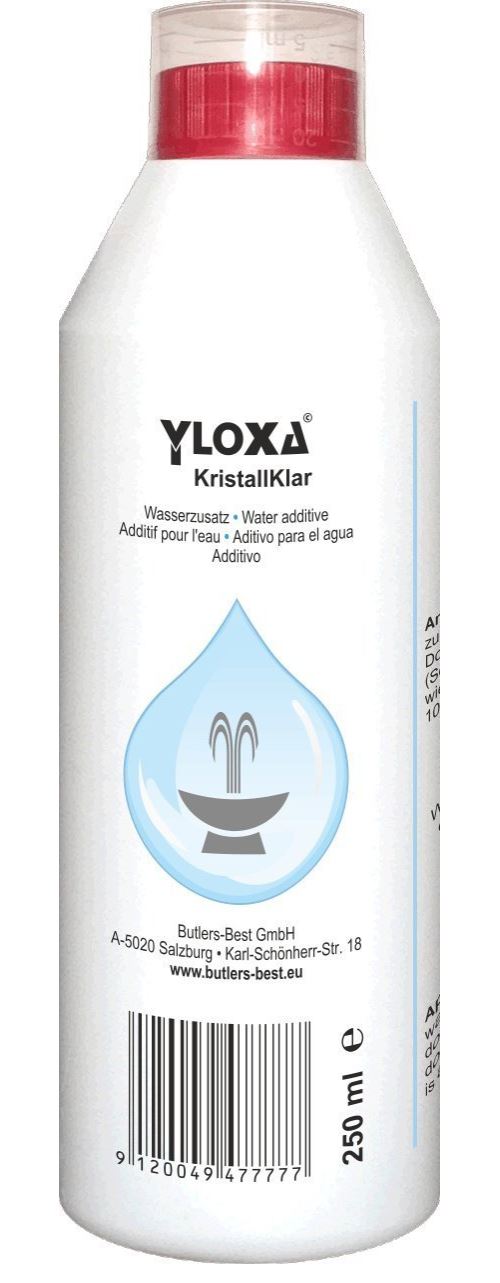 Yloxa KristallKlar – Additif concentré pour l'eau des fontaines, murs, colonnes, cascades et brumisateurs d'eau pour l'intérieur et l'extérieur – flac
