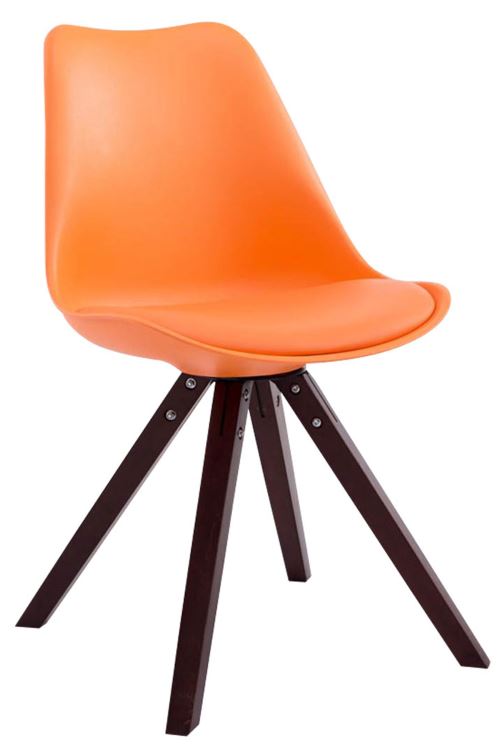 Chaise Toulouse similicuir piétement carrée , Orange/Bois de chêne cappuccino