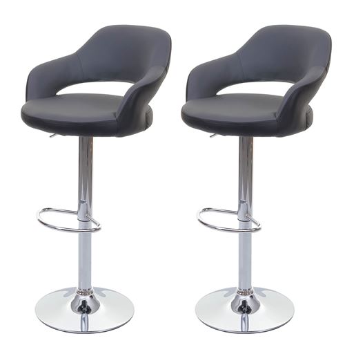 2x tabouret de bar MENDLER HWC-F16 similicuir gris blanc