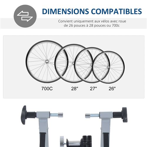 HOMCOM Home Trainer vélo support d'entrainement pliable pour vélo de route  VTT acier gris métal pas cher 