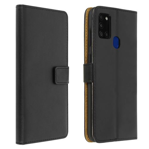 Avizar Housse pour Samsung Galaxy A21s Cuir Véritable Porte-cartes Fonction Support Noir