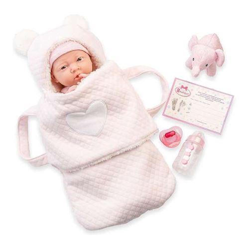 Berenguer - Rose Soft Body La Newborn dans un panier de transport souple et des accessoires. Corps souple nouveau-né. Costume r