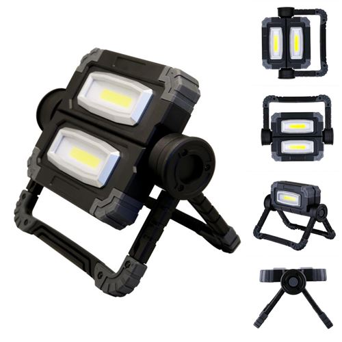 FISHTEC Lampe Projecteur Portable sans Fil - Puissance 1000 Lumens - Double COB LED Orientable 360 - Ideal pour Chantier, Camping, Bricolage, Peche