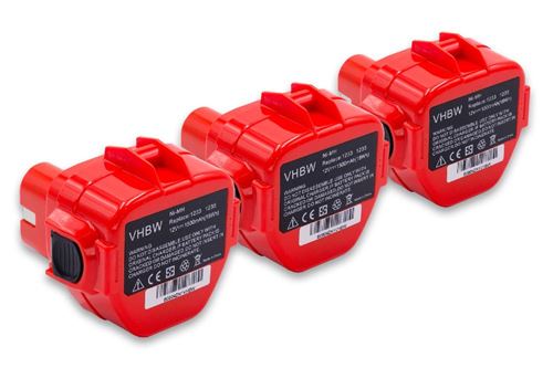 Vhbw 3x Batterie remplacement pour Makita 1220, 1222, 1233, 1234, 1235, 1235F, 1250, 192536-4, 192597-4 pour outil électrique (1500mAh NiMH 12V)