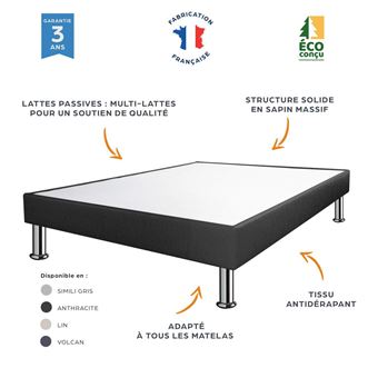 Sommier tapissier SP18 Volcan 80x200 Lattes bois massif - H.18 cm - Made in France