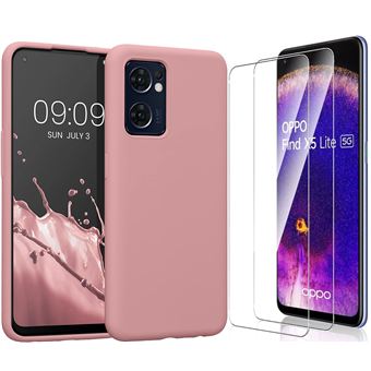 Pack Coque Silicone Rose + 2 Protections Verre Trempé Pour Oppo Find X5 Pro - Neuf