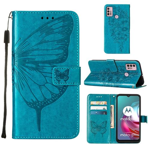 MPFRANCE Housse pour Motorola Moto G30/G10/G10 Power Bleu [Papillon V3]
