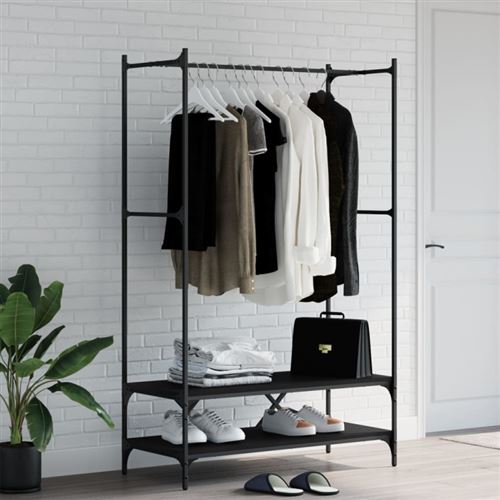 vidaXL Porte-vêtements avec étagères noir bois d'ingénierie
