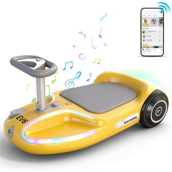 Voiture Électrique Enfant EVERCROSS TECH, 3 Vitesses 3/6/9 km/h,Rotation 360°,LED Multicolores,Musique Bluetooth,Jaune - 1