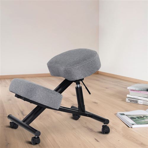 Tabouret ergonomique ROBERT siège ajustable repose genoux chaise de bureau  sans dossier, en métal noir et assise rembourrée noir