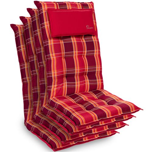 Coussin de chaise de jardin -Blumfeldt Sylt -120 x 50 x9 cm -4 pièces -Carreaux Rouges