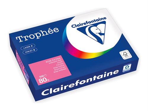 Clairefontaine Trophée - 107 micromètres - rose intense - A4 (210 x 297 mm) - 80 g/m² - 500 feuille(s) zéro plastique - papier teinté