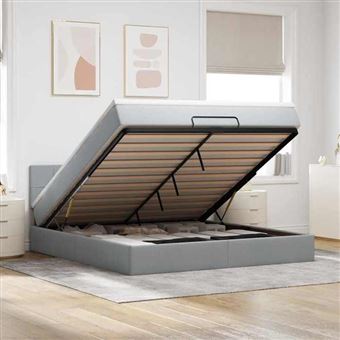 vidaXL Lit ottoman avec matelas gris clair 160x200 cm tissu, lit, lit capitonné, lit ottoman double, lit avec rangement 3312319 - 1