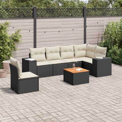 VIDAXL  Salon De Jardin 7 Pcs Avec Coussins Noir R&eacute;sine Tress&eacute;e