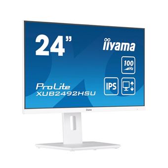 iiyama ProLite XUB2492HSU-W6 - Écran LED - 24" (23.8" visualisable) - 1920 x 1080 Full HD (1080p) @ 100 Hz - IPS - 250 cd/m² - 1300:1 - 0.4 ms - HDMI, DisplayPort - haut-parleurs - blanc mat