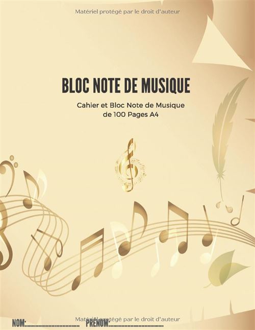 Cahier De Musique A4 - 100 Pages - Papier Blanc