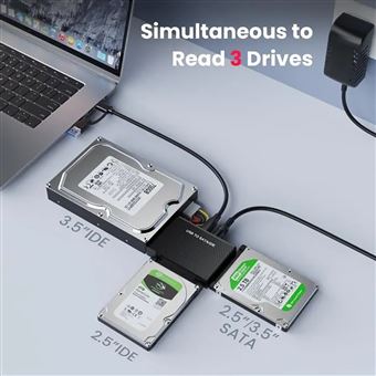 Adaptateur de Disque Dur USB 3.0 vers IDE SATA avec Adaptateur Alimentation Externe disque dur SSD IDE SATA 2,5 3,5 Noir - Visiodirect - Adaptateur et convertisseur - Achat & prix